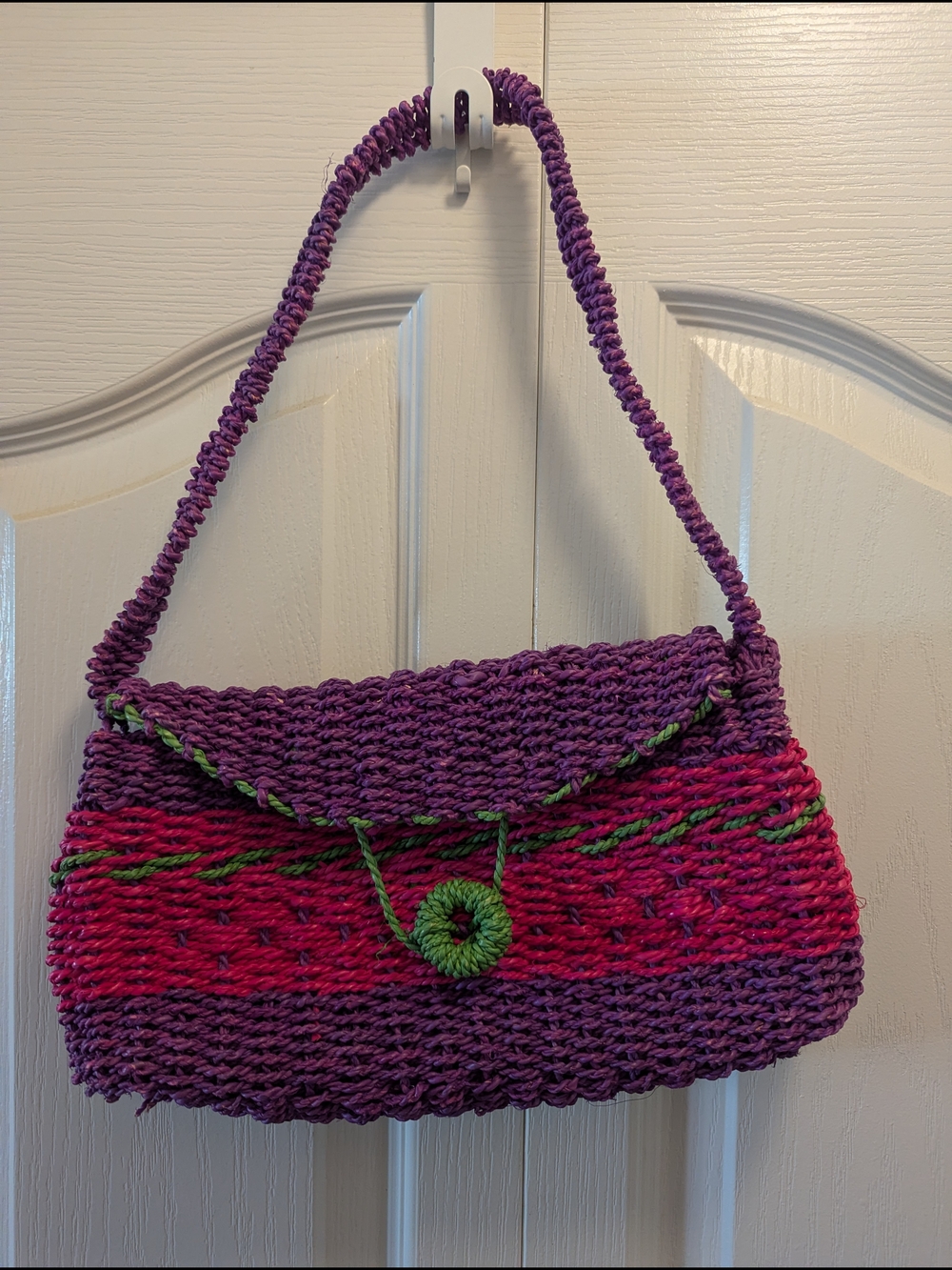 Handwoven Purple & Pink Straw Shoulder Bag
